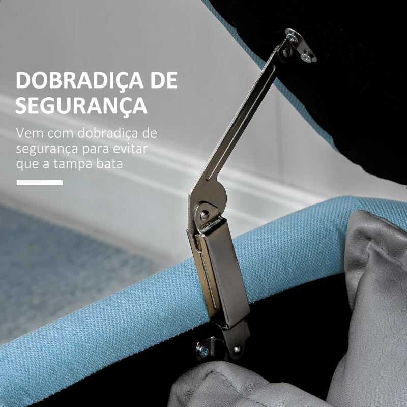 HOMCOM Banco de Armazenamento Estofado em Linho com Tampa Abatível e Pés de Aço Carga Máxima 150kg 101x38,5x44,5 cm Azul Claro