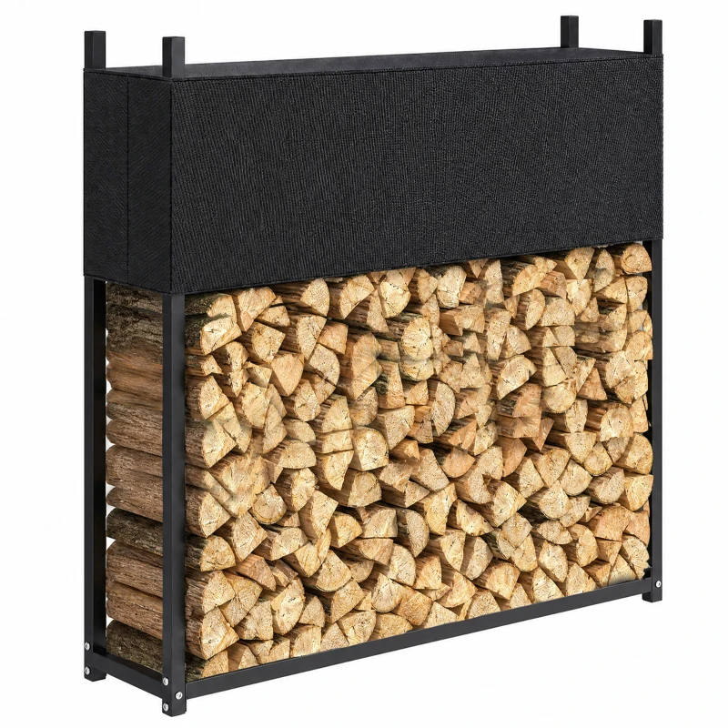 Outsunny Kaminholzregal 106 x 25 x 113 cm Brennholzregal mit 600D-Oxford-Abdeckung Stahlrahmen bis 250 kg Schwarz