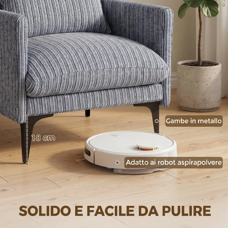 HOMCOM Poltrona Salotto Imbottita in Tessuto Effetto Lino con Braccioli, Cuscino Lombare e Seduta Ampia, Blu