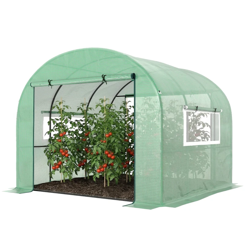 Outsunny Seră tip tunel pentru grădină 3x3x2 m din oțel și PE anti-UV cu uși rulabile și ferestre, verde