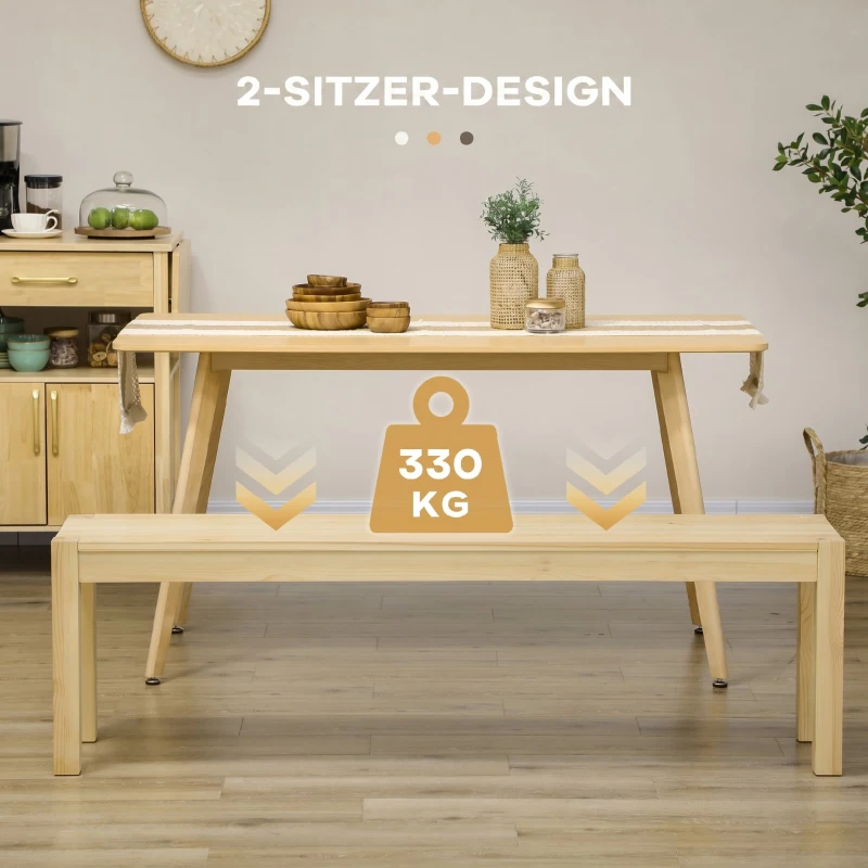 HOMCOM Bancă de bucătărie din lemn de pin pentru 3 persoane, 150Lx33x45cm, culoare lemn