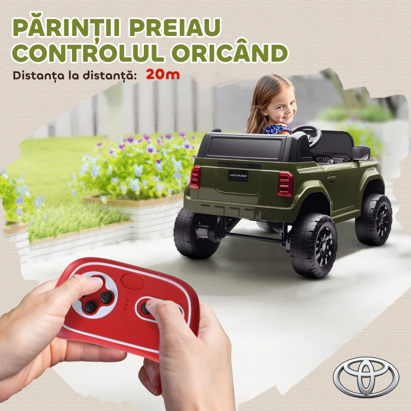 AIYAPLAY Mașină Electrică pentru Copii TOYOTA Land Cruiser 12V cu Telecomandă, Vârsta 3-8 Ani, Verde
