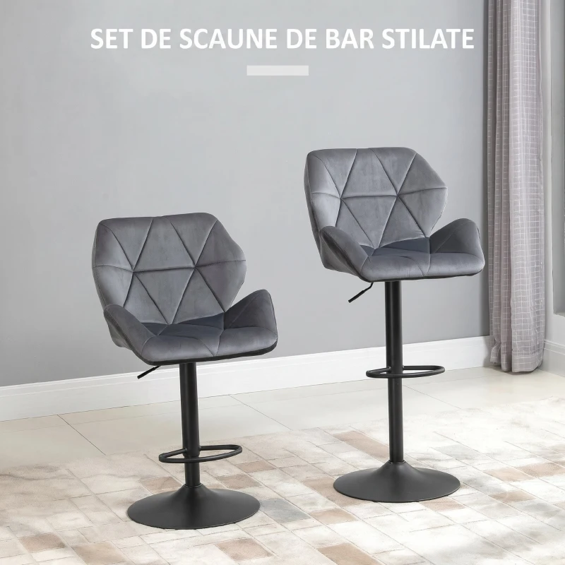 HOMCOM Set de 2 Scaune de Bar Sau Bucătărie cu Design Geometric, Gri