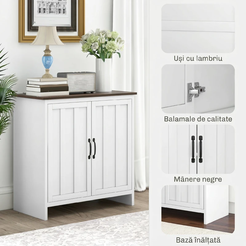 HOMCOM Bufet Bucătărie Modern cu 2 Uși și Raft Reglabil din Lemn, 80x39,7x80cm, Alb