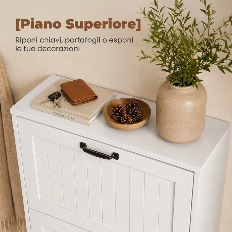 HOMCOM Scarpiera Salvaspazio con 3 Cassetti Ribaltabili e Ripiani Regolabili, 60x24x118 cm, Bianco