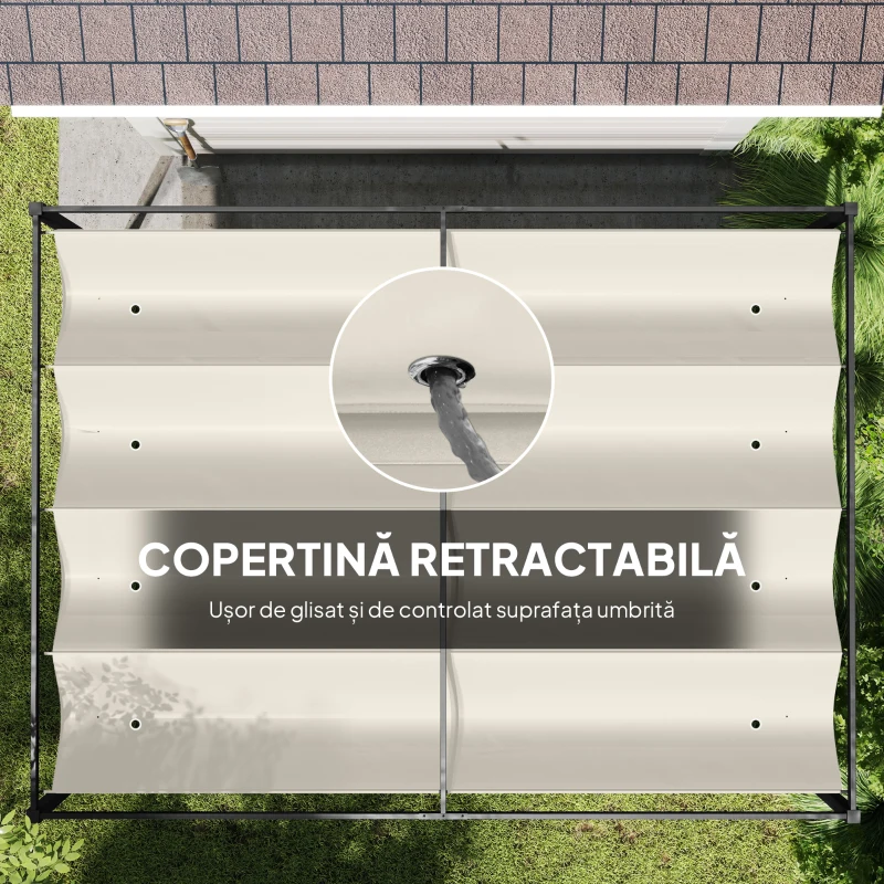 Outsunny Pergolă Gazebo pentru Exterior 3x2 m cu Acoperiș Retractabil din Metal și Poliester, Crem și Gri