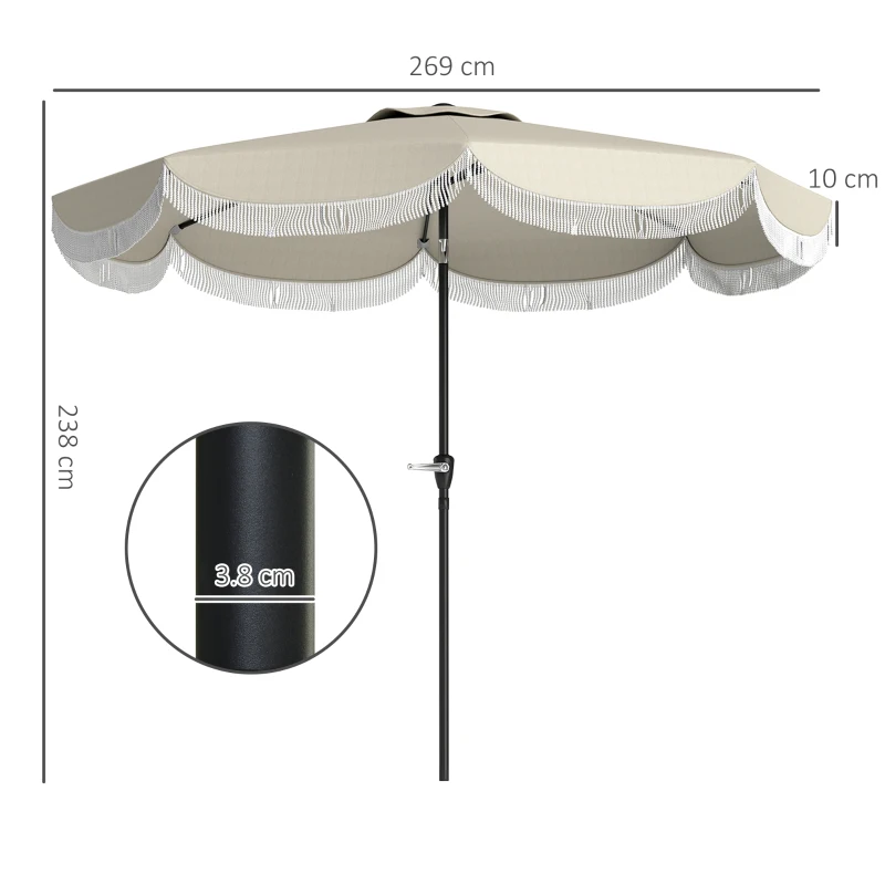 Outsunny Umbrelă de Grădină Rotundă 2,7x2,4 m cu Manivelă, din Metal și Poliester, Gri Deschis
