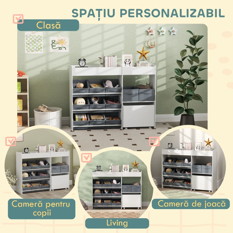 AIYAPLAY Mobilă Portajucării pentru Copii cu 11 Coșuri din Material Textil, Dulap și Rafturi, 105x30x80 cm, Alb