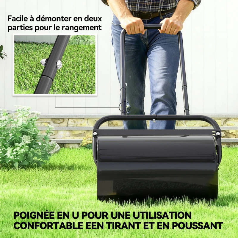Outsunny Rouleau à gazon rouleau de jardin 50 cm, remplissage sable eau, poignée ergonomique, 58 x 32,5 x 113 cm, noir