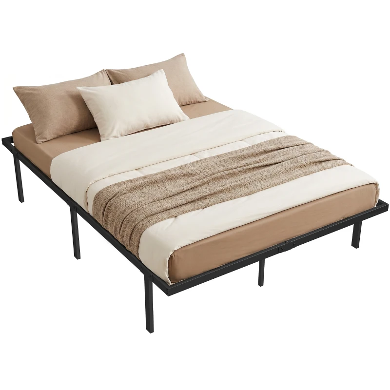 HOMCOM 4ft6 Double Bed Frame with Underbed Storage, Metal Platform Bed Frame with Steel Slat Support, No Box Spring Needed