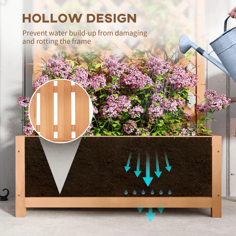 Outsunny Wooden Planter with Trellis, Freestanding Raised Bed for Garden with Lattice, Outdoor Planter Box for Climbing Plants, Vines, Flowers, 76 x 36 x 170 cm, Natural
