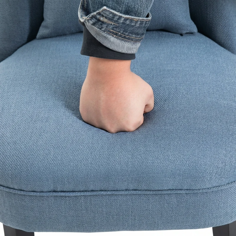 HOMCOM Fotoliu pentru Living Tapițat cu Pernă, din Material Textil cu Efect de In și Lemn, 52,5x69x77 cm, Albastru