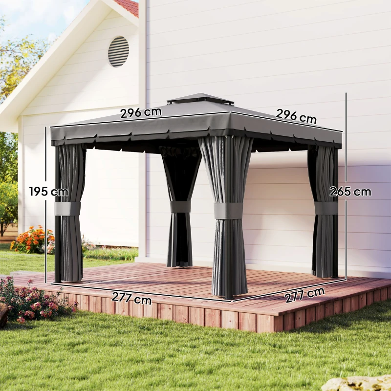 Outsunny avillon ca. 3x3m Wasserabweisend Stabil Winterfest Gartenpavillon mit Doppeldach Reißverschluss-Moskitonetze