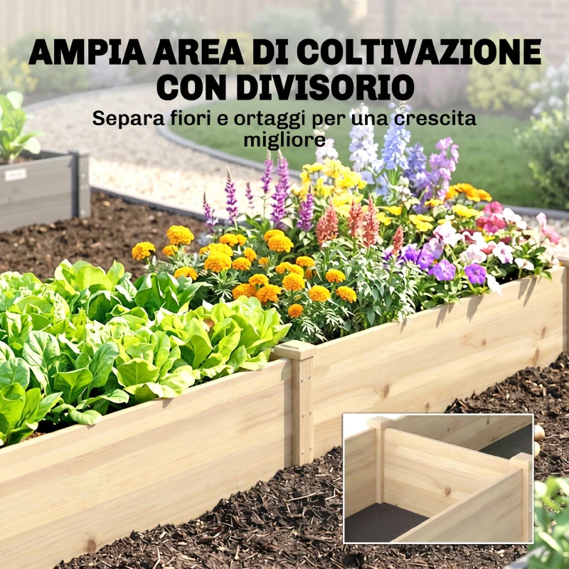 Outsunny Letto per Orto Rialzato in Legno di Abete con Fondo Aperto e 2 Sezioni Separate, 244x61,5x27cm
