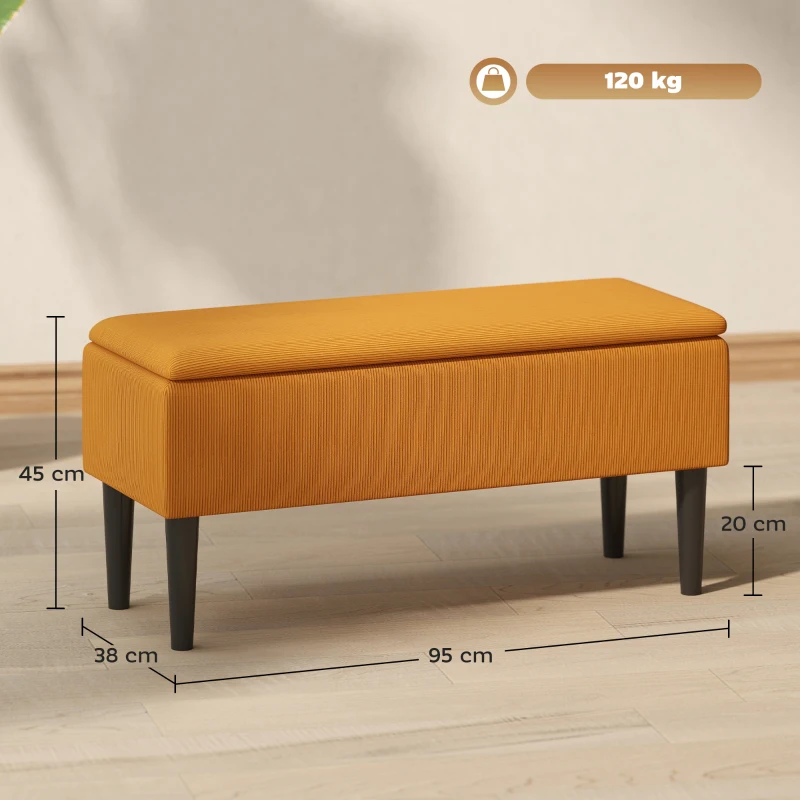 HOMCOM Bancă pentru capătul patului din poliester și lemn pentru dormitor și hol, 95x38x45 cm, portocaliu(m-3)