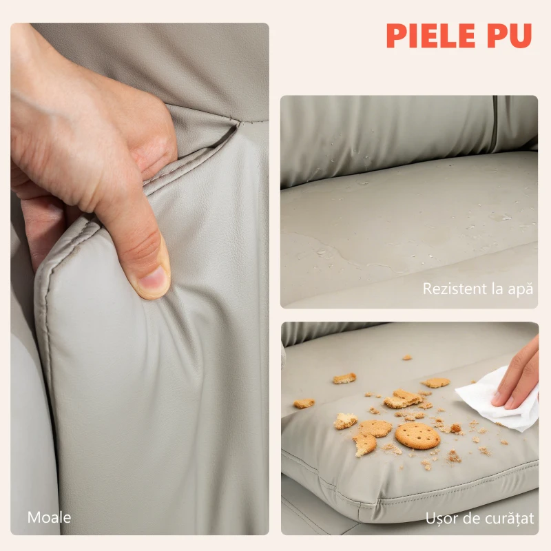 HOMCOM Scaun de Birou cu Funcție de Masaj și Încălzire, Reclinabil 135°, cu Suport pentru Picioare, din Piele PU, Gri Deschis
