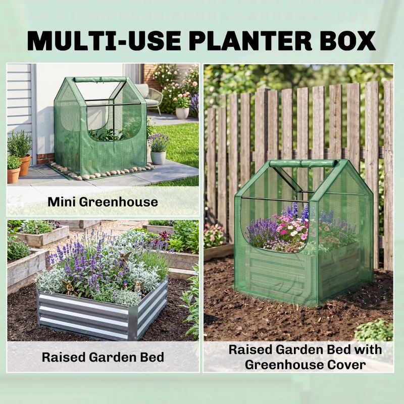 Outsunny 61 x 61cm Garden Planter Bed, with Cover - Green and Silver