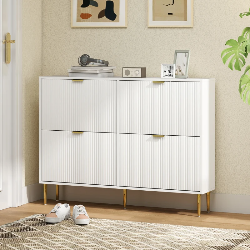 HOMCOM Zapatero Estrecho con 4 Puertas Acanaladas con Estantes Ajustables para 20 Pares de Zapatos 105x24x91,5 cm Blanco