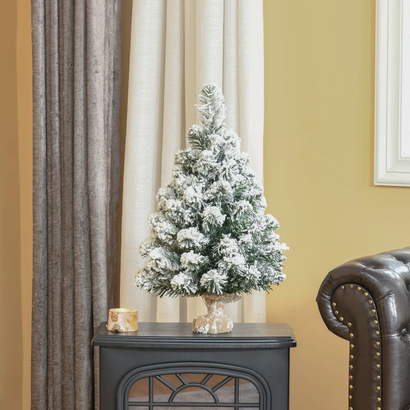 HOMCOM Mini Künstlicher Weihnachtsbaum 60 cm Tannenbaum künstlich mit Schnee, 67 Spitzen Zementbasis für drinnen Büro
