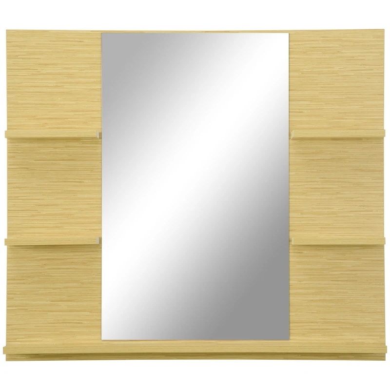 kleankin Specchio da Parete Rettangolare per Bagno con 4 Ripiani Laterali e Ampio Ripiano Inferiore, in MDF e Vetro, 80x12.5x70cm