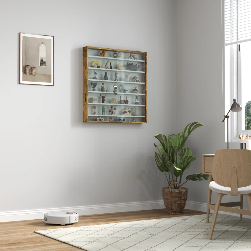 HOMCOM Six Shelf Display Cabinet, with Glass Doors - Brown