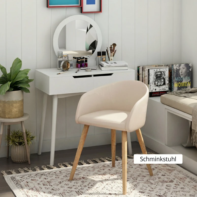 HOMCOM Set de 2 scaune de dining stil scandinav tapițate cu material textil, 55x56x74 cm, bej