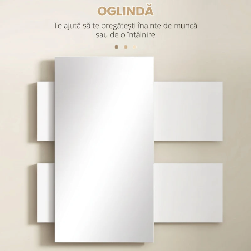 HOMCOM Dulap de Hol 2 în 1 cu Oglindă de Perete 75x3,5x75 cm și Sertar 75x30,5x20 cm, Gri și Alb(m-8)