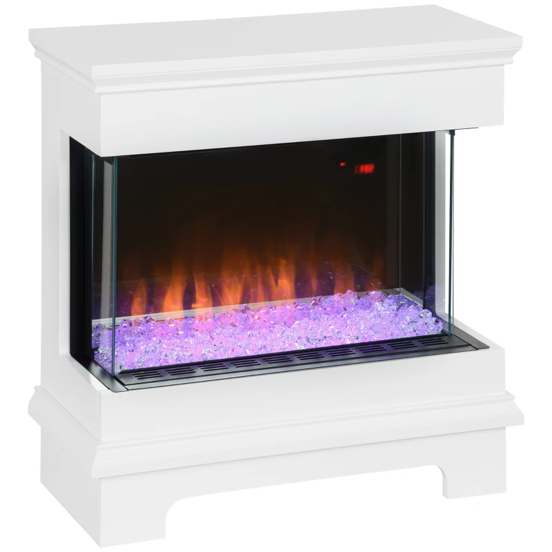 HOMCOM Caminetto Elettrico a 10 Colori con Spegnimento Automatico e Timer da 12h, 61x28x66.5 cm, Bianco