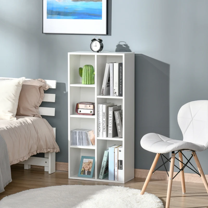 HOMCOM Bibliotecă modernă cu design cubic, cu 7 rafturi din PAL, 50x24x106 cm, albă(m-10)