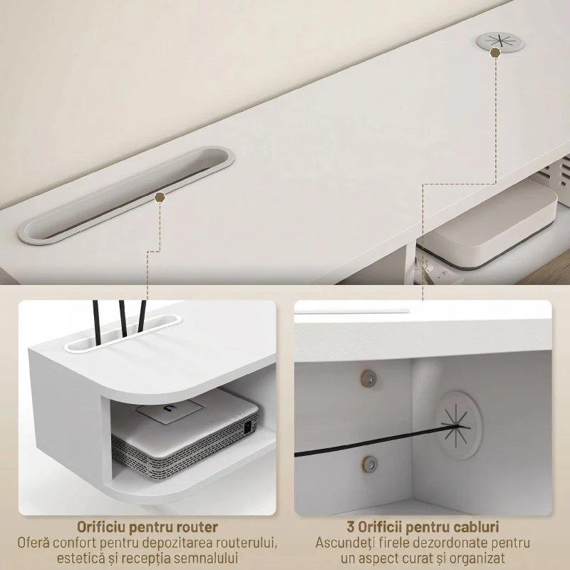 HOMCOM，Suport TV，Cu 2 Rafturi Deschise și Dulap cu Ușă Rabatabilă，MDF，120cm x 26cm x 16cm，Alb, gri