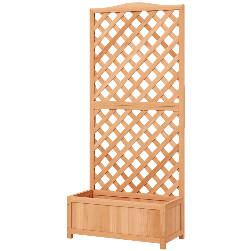 Outsunny Jardinière avec treillis bac à fleurs avec treillis fond à lattes bois massif 76 x 36 x 170 cm marron