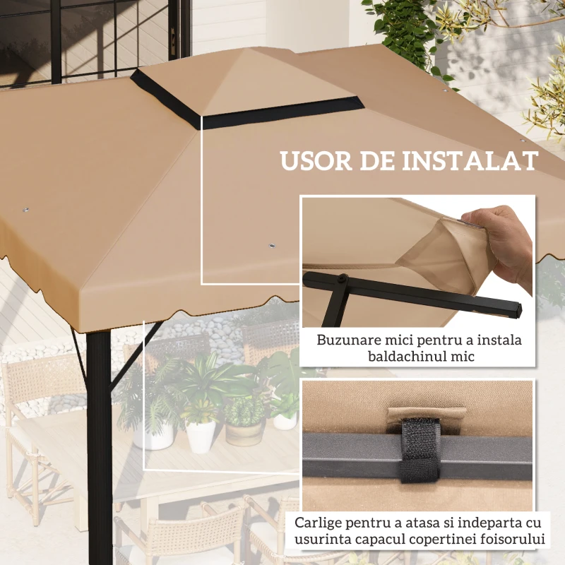 Outsunny Acoperiș pentru Foișor 3x3 m cu 2 Niveluri și 8 Găuri de Drenaj din Poliester Bej