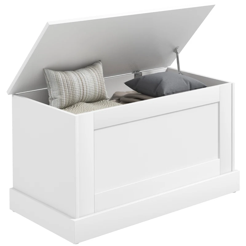 HOMCOM Coffre de rangement, coffre à jouets, avec charnière de sécurité, pour salon, en bois, 80 x 40 x 45 cm, blanc