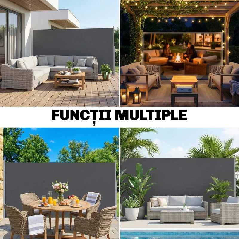 Outsunny Paravan Lateral Retractabil Impermeabil și UV50+, din Aluminiu, Oțel și Poliester, 420x185 cm, Gri Închis