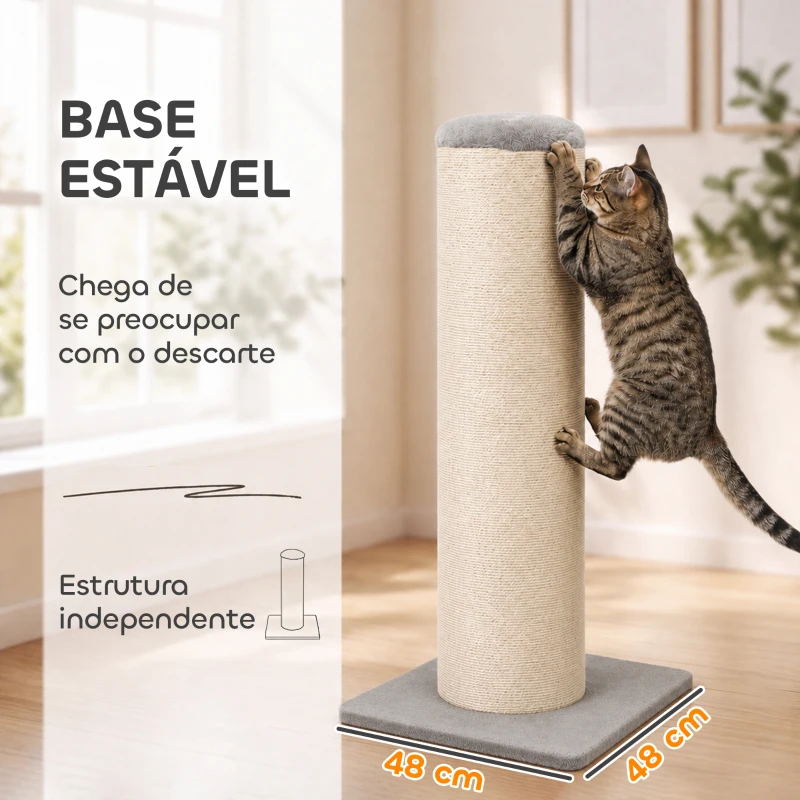 PawHut Poste Arranhador para Gatos 75,5 cm com Base Estável e Corda de Sisal Natural, Cinzento-Claro