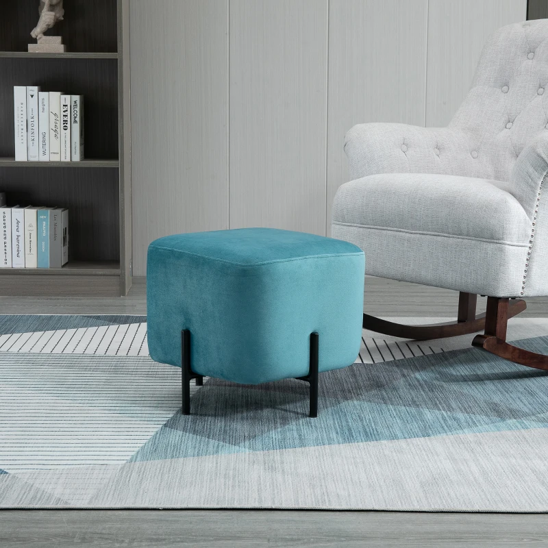 HOMCOM Fußhocker Fußstütze gepolstert Polyester Stahl Schaumstoff Türkis 44,5 x 44,5 x 41,5 cm