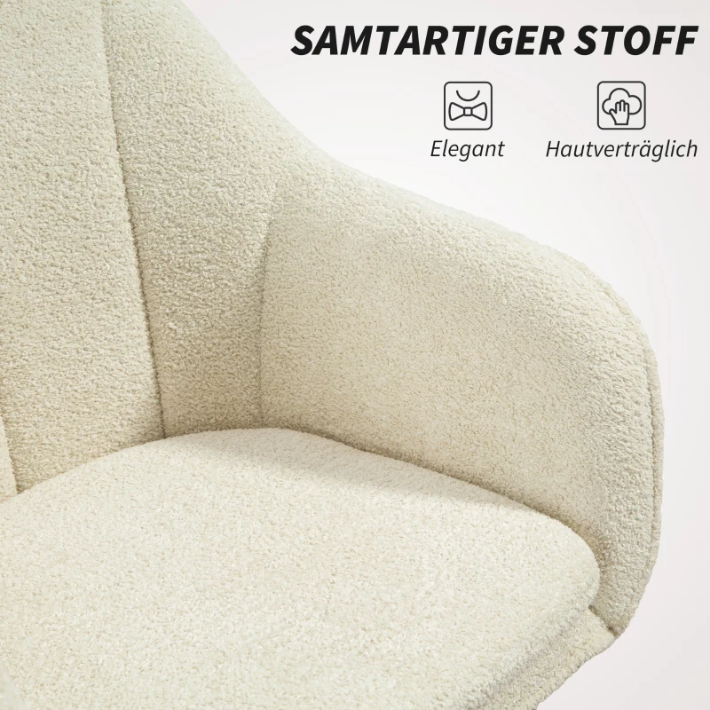 HOMCOM Bürostuhl mit Stoffbezug in Schneeflanelloptik, Schminkstuhl mit gewölbter Rückenlehne, für Schlafzimmer, Beige