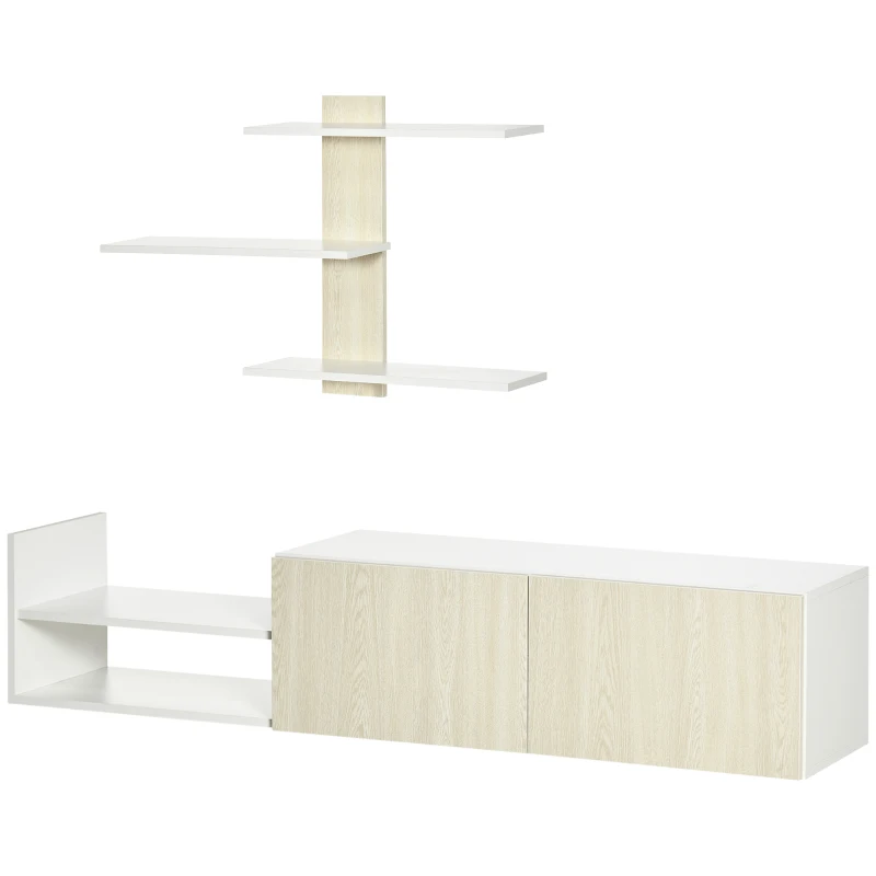 HOMCOM Mueble de Salón para TV con Mesa para Televisor 150x31,5x40 cm y Estante de Pared 95,5x16x60 cm Natural