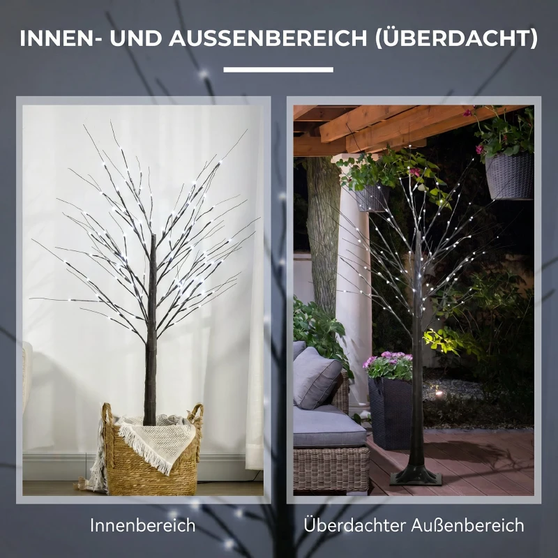 HOMCOM Brad de Crăciun Luminos Tip Mesteacăn, 150 cm, 96 Led-uri, Bază Lată, pentru Interior și Exterior, Maro