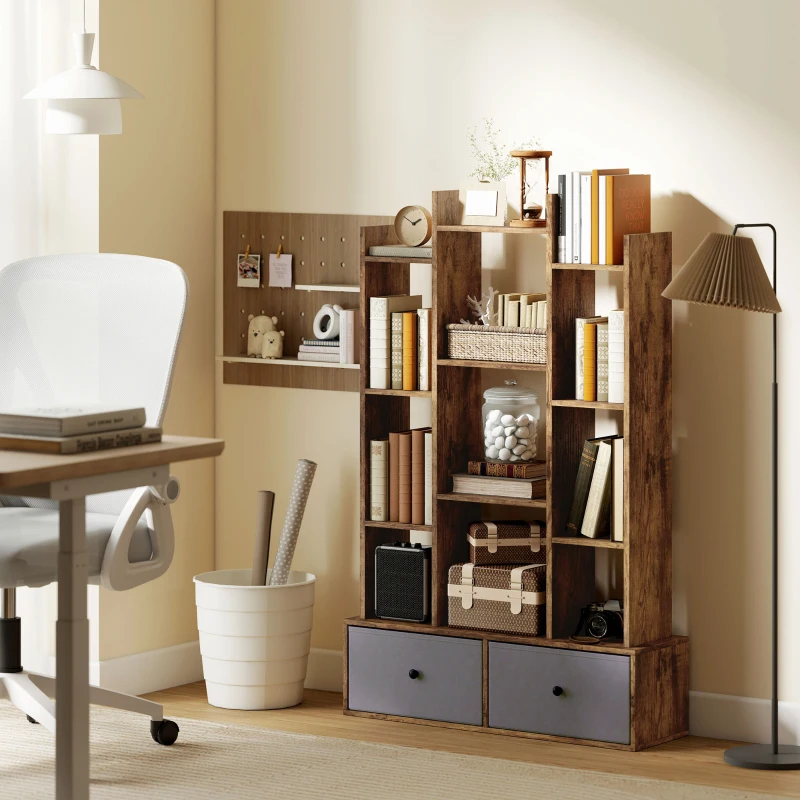 HOMCOM 12 Shelf Storage Unit, with Drawers - Brown