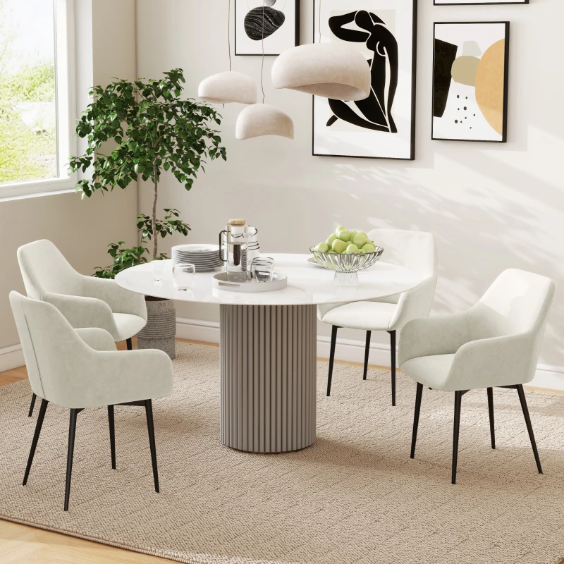 HOMCOM Set 2 Scaune de Dining Nordice Tapițate cu Brațe Curbate din Material Catifelat, 54x57x80 cm, Crem