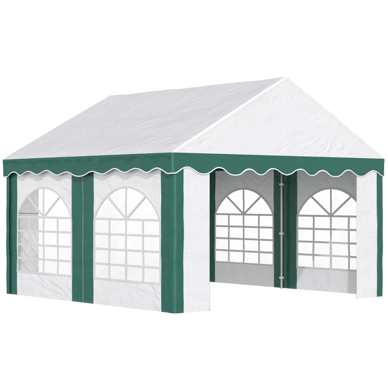Outsunny 4 x 4m Garden Gazebo with Sides - Galvanised Marquee Party Tent Featuring Four Windows and Double Doors, Ideal for Parties, Weddings, and Events