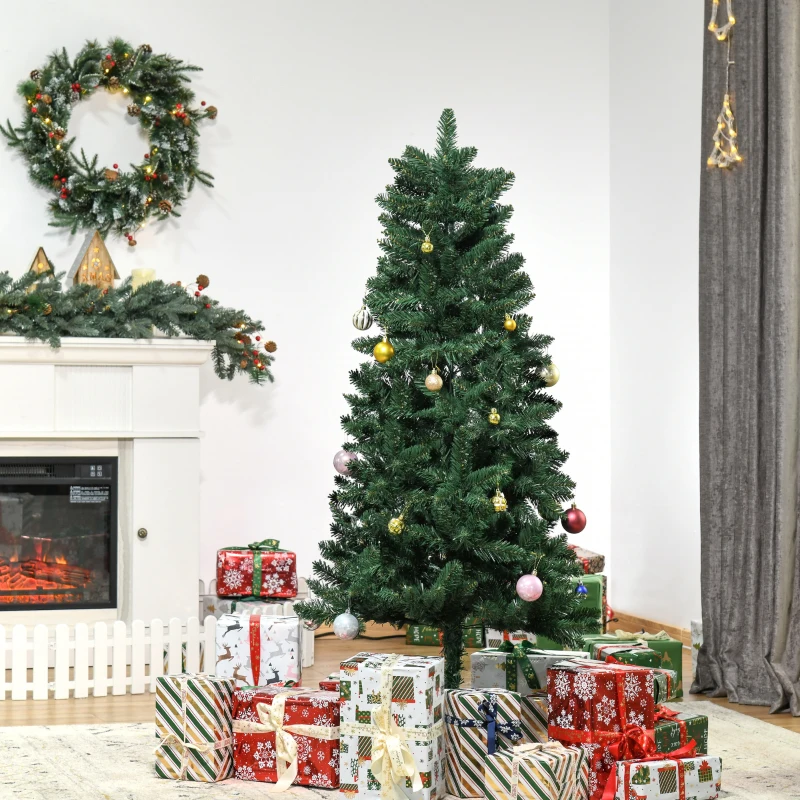 HOMCOM Árbol de Navidad Artificial 150 cm Ignífugo con 454 Ramas con 2 Tipos de Puntas de PVC Base Plegable y Soporte de Acero Decoración Navideña de Interior Verde
