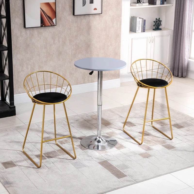 HOMCOM Lot de 2 Tabourets de Bar Design Chaise Haute pour Bar Bistro avec Repose-Pied Structure métal et Coussin Velours 52,5 x 47 x 97 cm Noir et doré