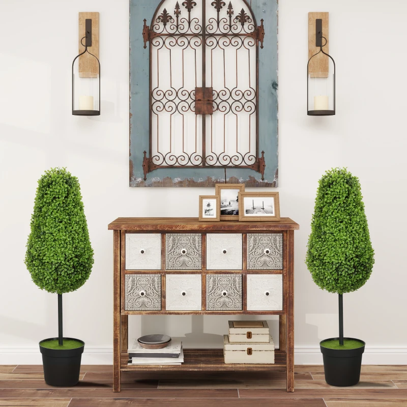 HOMCOM 2er Set Künstliche Buchsbaum 90cm Kunstpflanze in Tränenform, Plastik Künstliche Pflanzen im Topf Moderne Dekoration