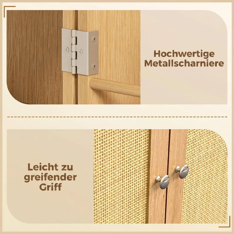 HOMCOM 104 cm Rattan-Küchenschrank mit 5-stufigem Regal, 12 Gewürzfächern und verstellbaren Böden, Natur