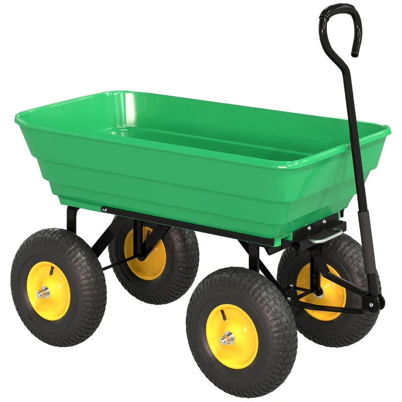Outsunny Chariot de Jardin à Main Benne basculante 75° 75L Charge Max. 200 Kg 4 Roues pneumatiques Acier PP Jaune Vert