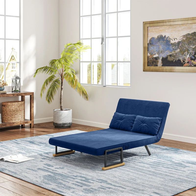 HOMCOM Canapea Extensibilă 3 în 1 din Material cu Aspect Catifelat cu Spătar Reglabil și 2 Perne, 102x73x81 cm, Albastru(m-10)