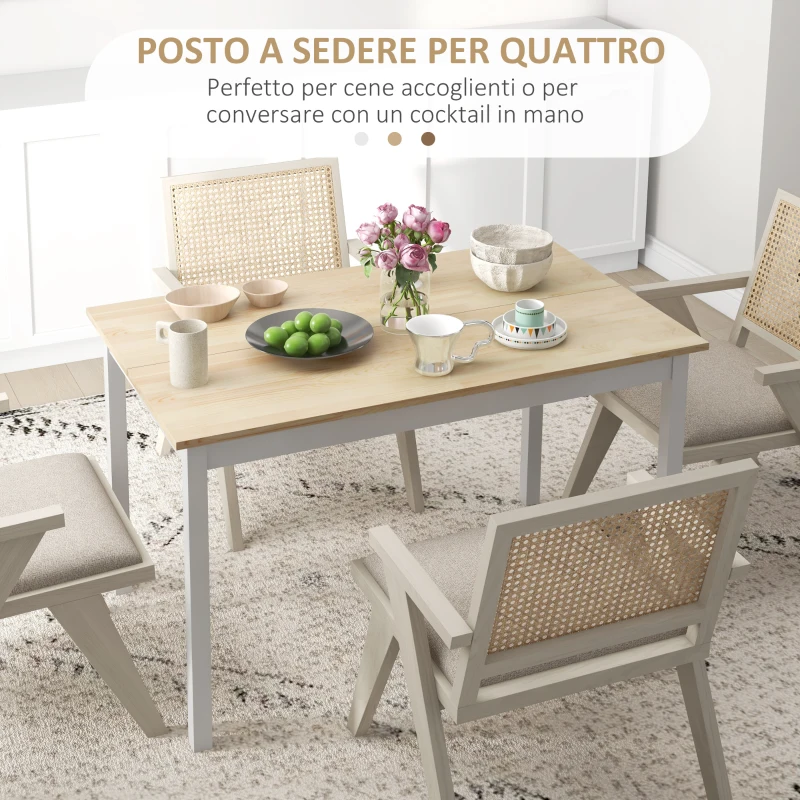 HOMCOM Tavolo da Pranzo 4 Posti con Piedini Antiscivolo, in Legno di Pino, 120x75x75 cm