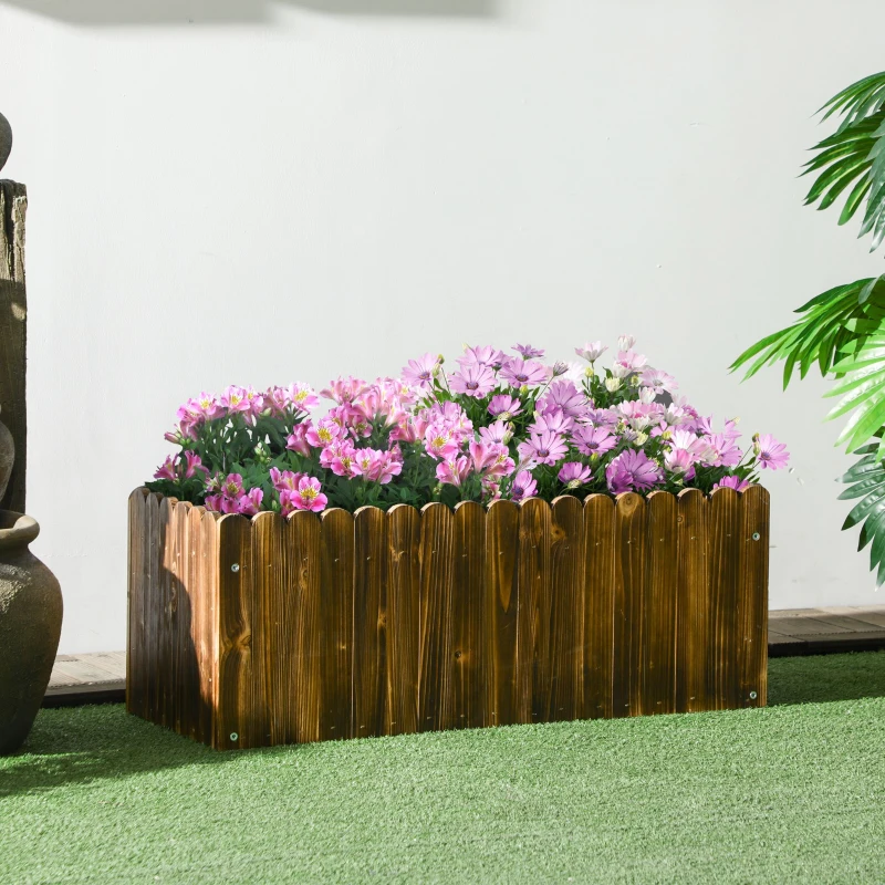 Outsunny Jardinera de Madera Rectangular con Orificio de Drenaje y Tela no Tejida para Plantas Flores 80x30x30 cm Marrón